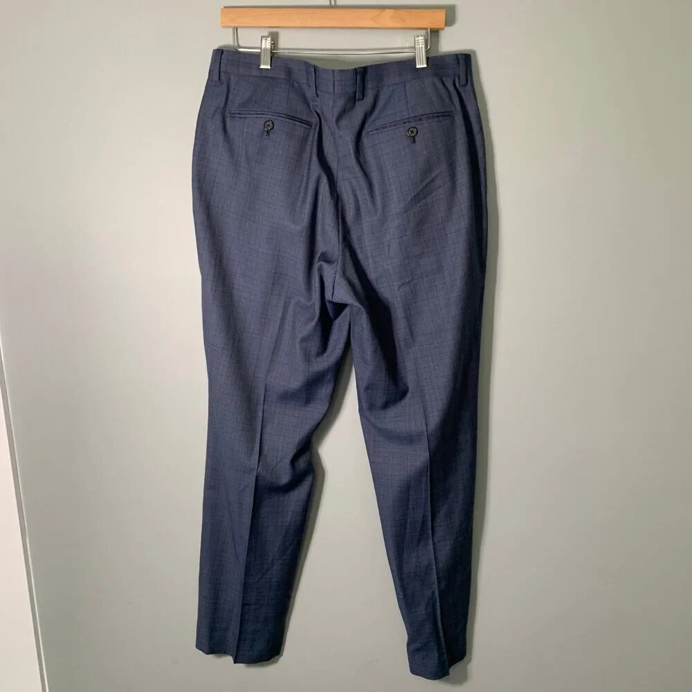 Banana Republic‎ 34x32 Mens Blue Glen Check 100% Wool Dress Pants Flat Front